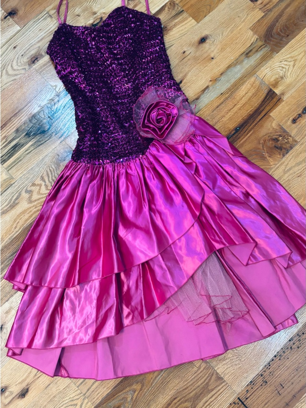 Vintage 80s Prom Dress pink sequin Barbie Pink